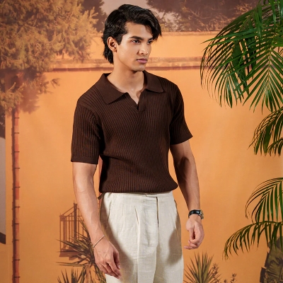 Picture of Bosphorus Napoli Brown Knit Polo For Men