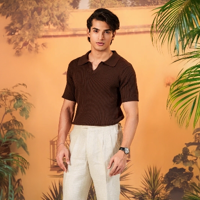 Picture of Bosphorus Napoli Brown Knit Polo For Men