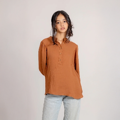 Picture of Bosphorus Balloon Sleeve Top in Cinnamon For Women