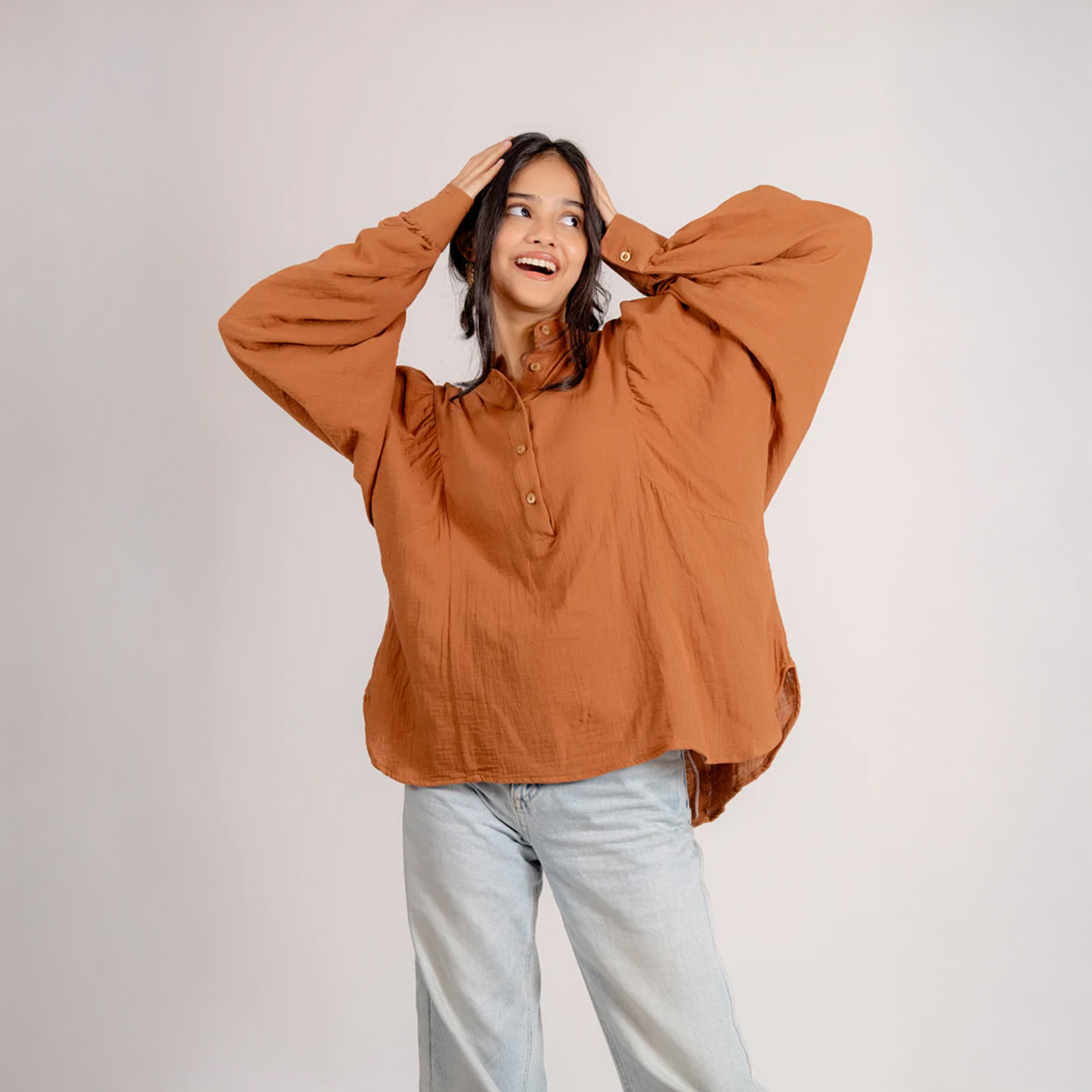 Picture of Bosphorus Balloon Sleeve Top in Cinnamon For Women