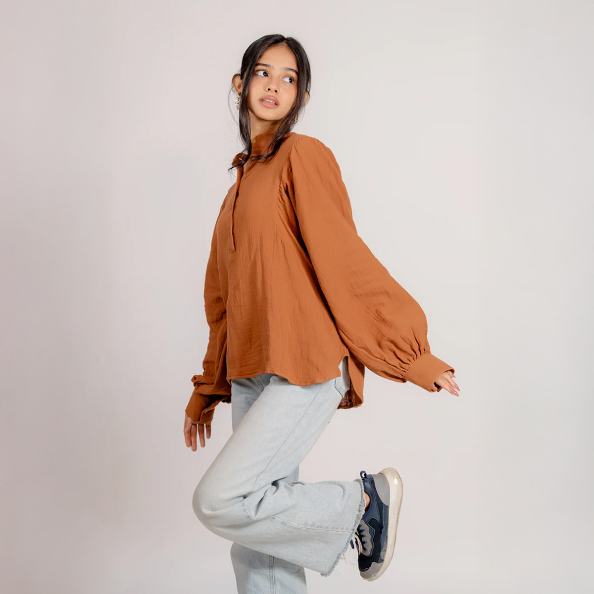 Picture of Bosphorus Balloon Sleeve Top in Cinnamon For Women