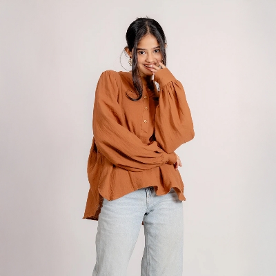 Picture of Bosphorus Balloon Sleeve Top in Cinnamon For Women