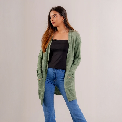 Picture of Bosphorus Seaweed Long Cardigan For Women