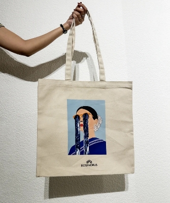 Picture of Bosphorus Feeling Blue Print Medium Tote Bag