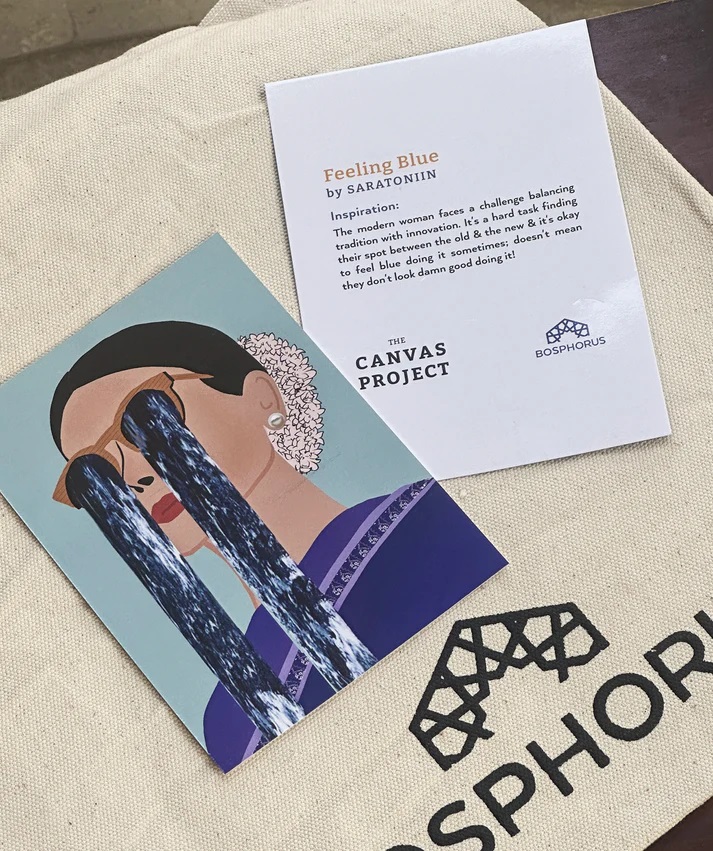 Picture of Bosphorus Feeling Blue Print Medium Tote Bag