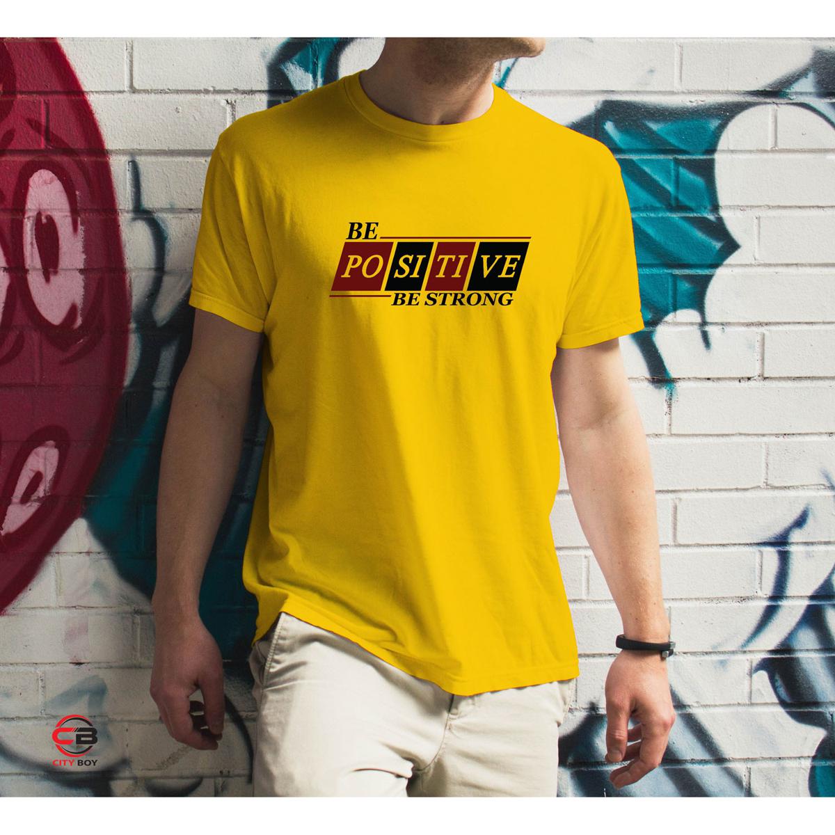 Picture of Be Positive Trendy T-Shirt For Men - Yellow - T Shirt - T Shirt For Man