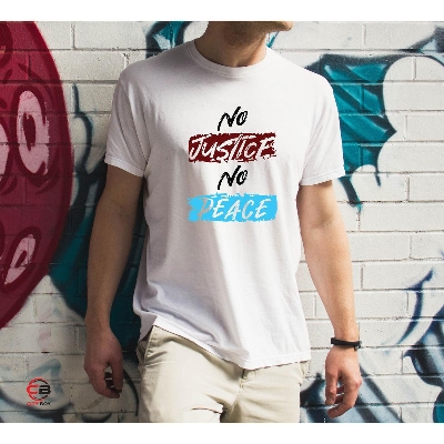 Picture of No Justic No Peace Trendy T-Shirt For Men - White - T-Shirt For Men