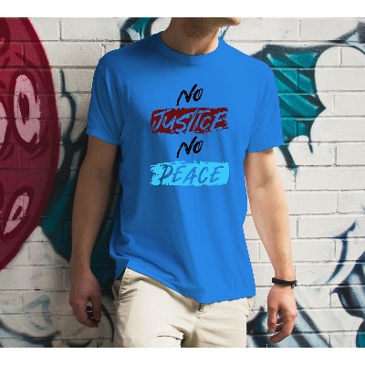 Picture of No Justic No Peace Trendy T-Shirt For Men - Sky Blue
