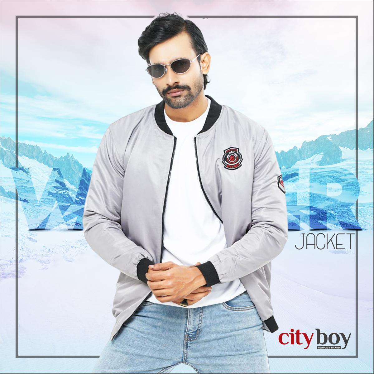 Picture of City Boy Black Premium Winter Jacket For Men - Silver