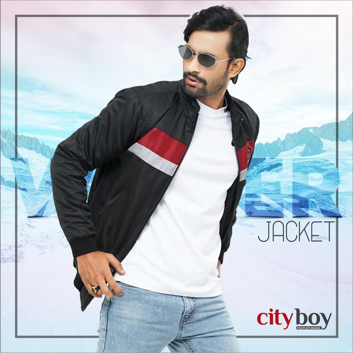 Picture of City Boy Contrast Winter Jacket For Men-Black