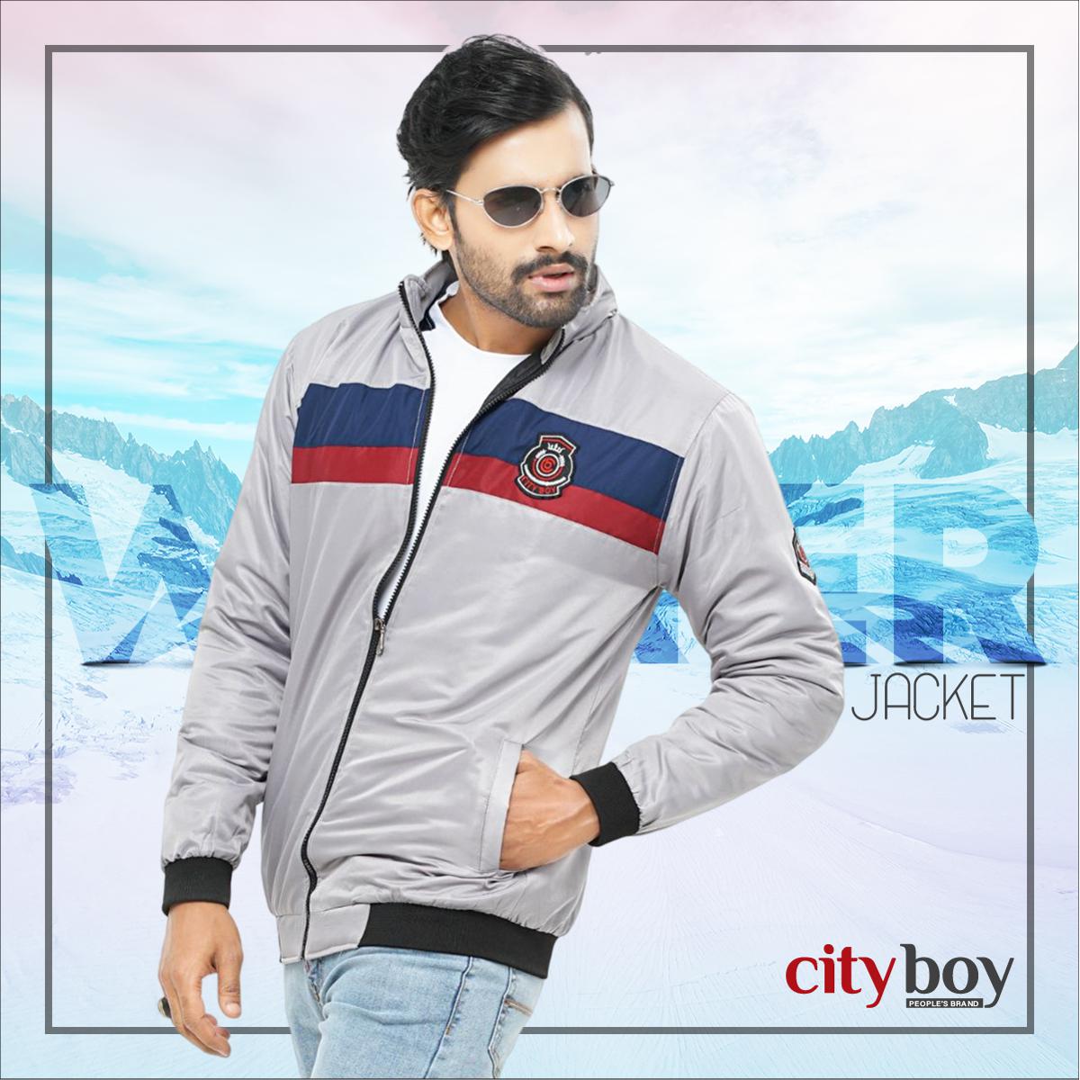 Picture of City Boy Contrast Winter Jacket For Men-Silver