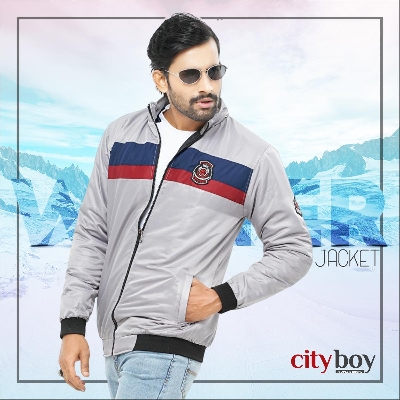 Picture of City Boy Contrast Winter Jacket For Men-Silver