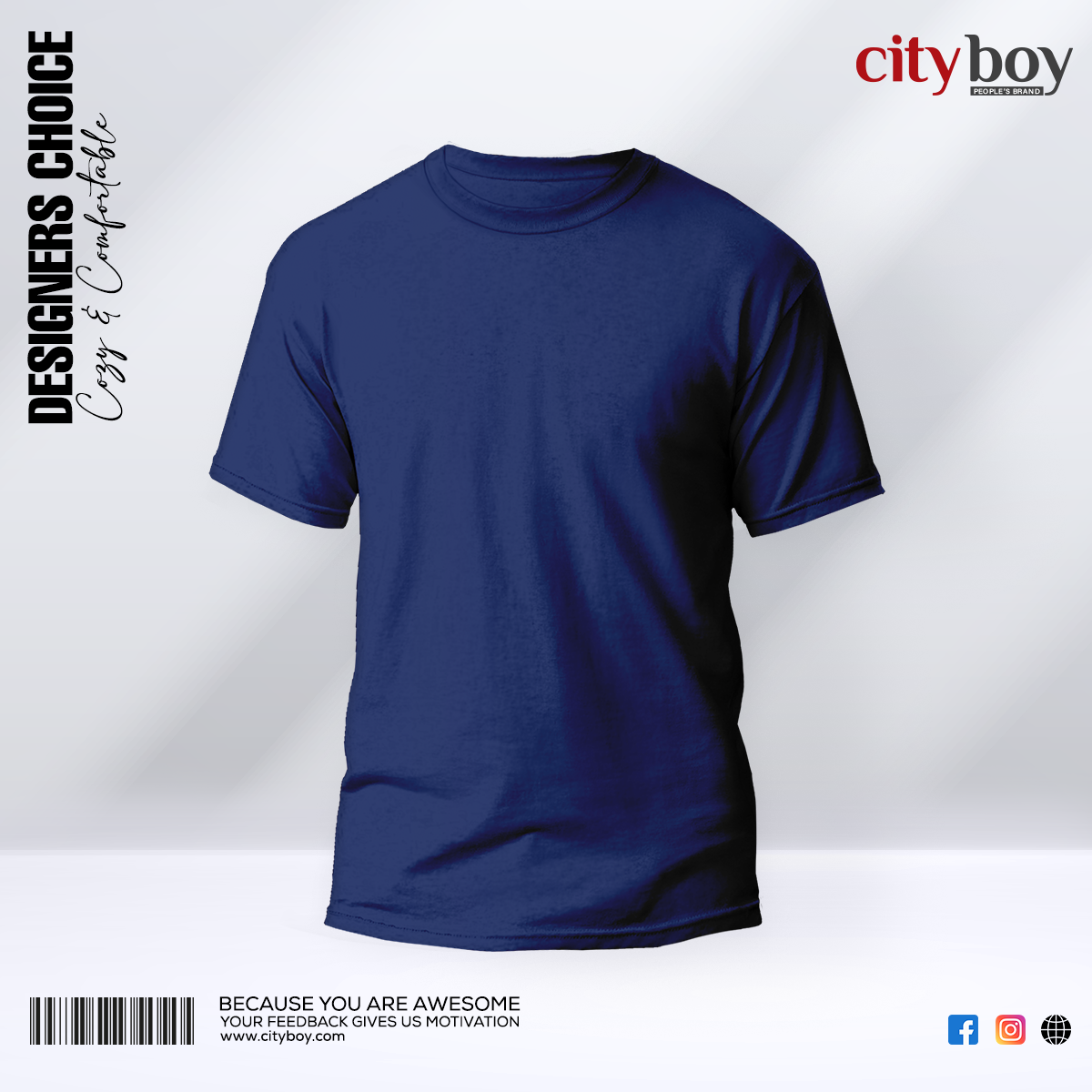 Picture of City Boy Premium Cotton Solid T-Shirt For Men - Navy Blue