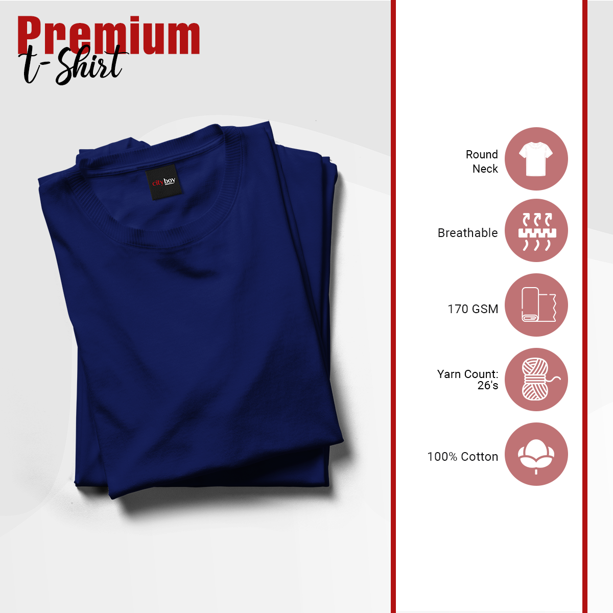 Picture of City Boy Premium Cotton Solid T-Shirt For Men - Navy Blue
