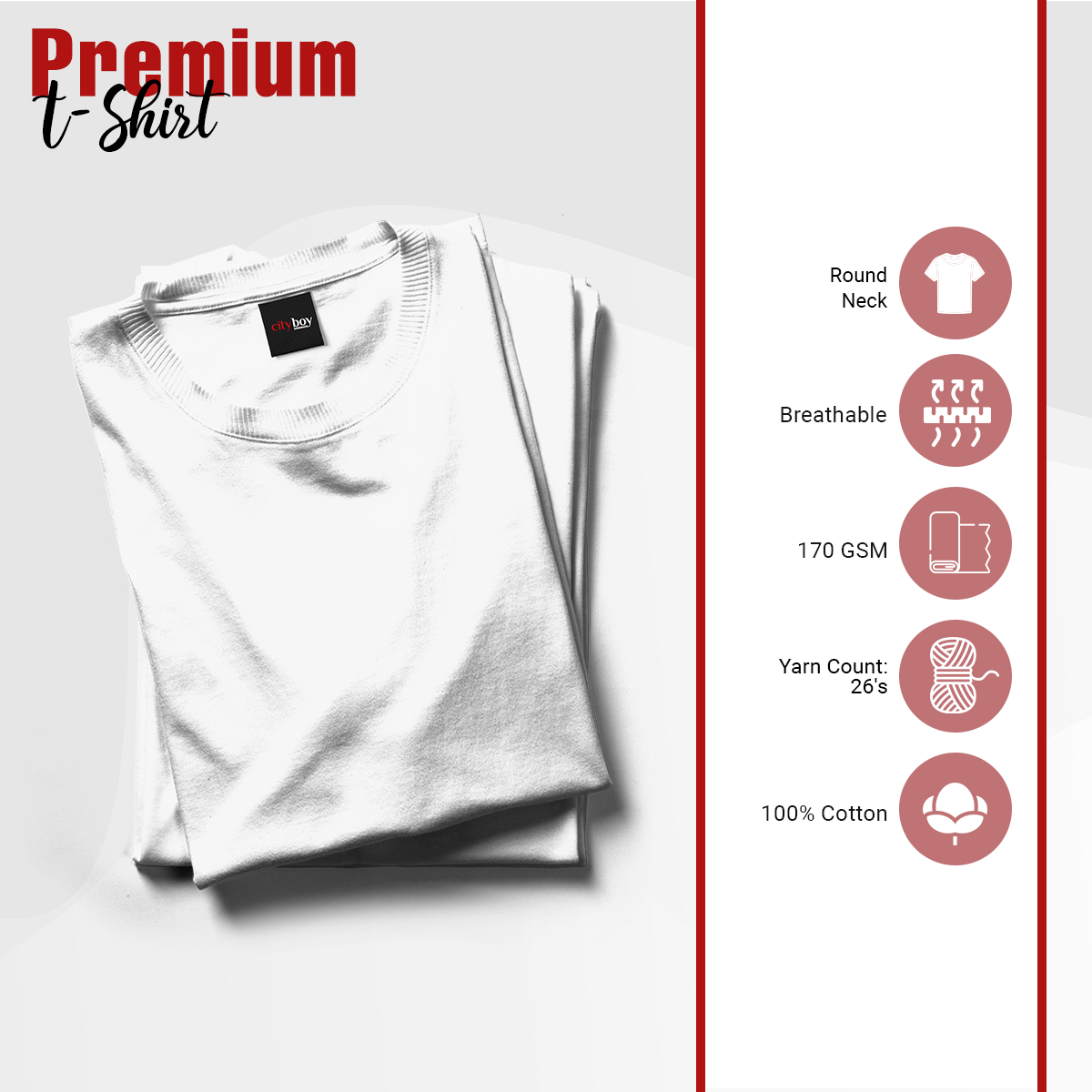 Picture of City Boy Premium Cotton Solid T-Shirt For Men - White