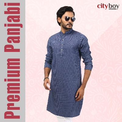 Picture of City Boy Eid Special Stylish Printed Panjabi For Men-Light Navy