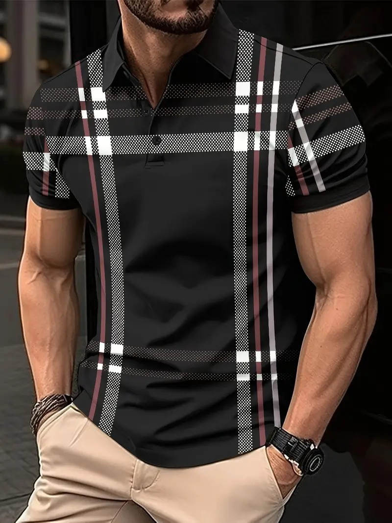 Picture of City Boy Preimum Fashion Striped Polo Shirt - Black
