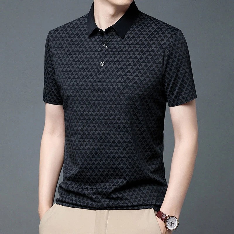 Picture of City Boy Triangle Pattern Premium China Polo Shirt-Black For Men