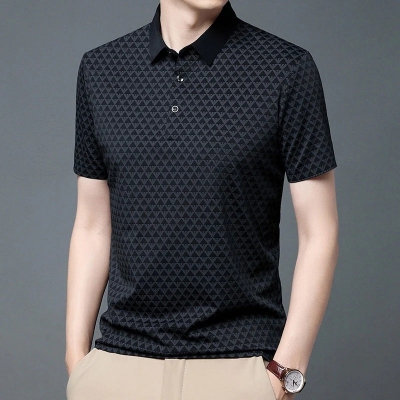 Picture of City Boy Triangle Pattern Premium China Polo Shirt-Black For Men