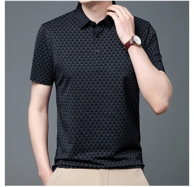 Picture of City Boy Triangle Pattern Premium China Polo Shirt-Black For Men