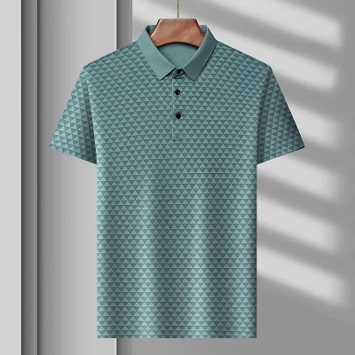 Picture of City Boy Triangle Pattern Premium China Polo Shirt-Light green For Men