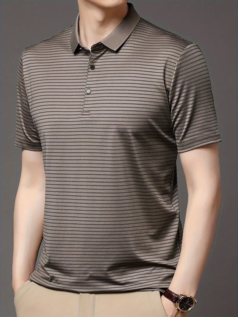 Picture of City Boy Stripe Pattern Short Sleeve New Premium China Polo Shirt-Khaki