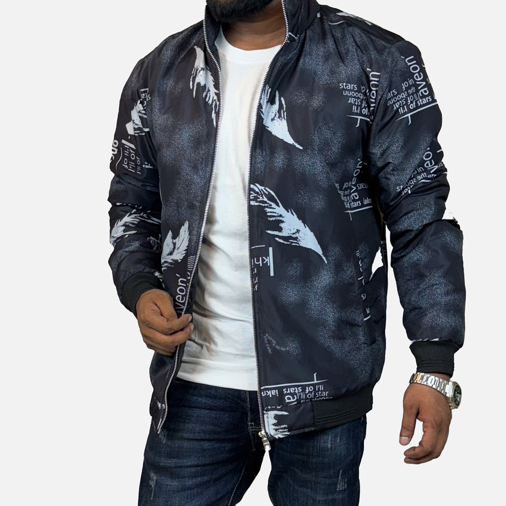 Picture of City Boy Mens Trendy Feathers Jacket-Black