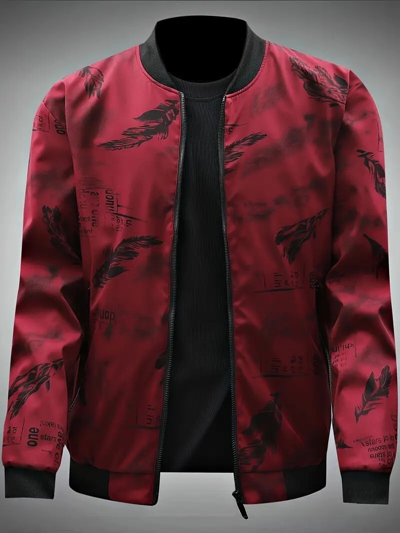 Picture of City Boy Mens Trendy Feathers Jacket-Maroon