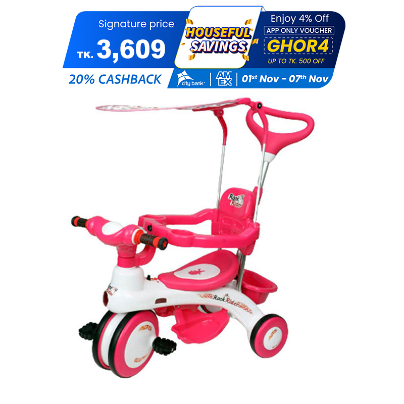 Picture of Kids Rock Rider Tricycle with Backrest, Safety Fence, Push Handle and Sunroof