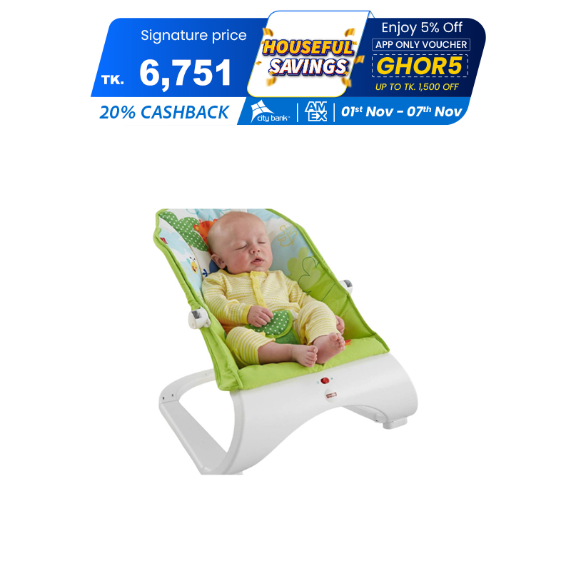 Picture of Fisher-Price Rainforest New-Born Baby Bouncer, Rocker and Chair with Activity Centre with Removable Toy Bar and Calming Vibrations