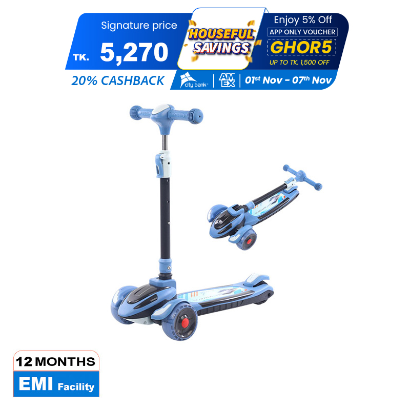 Picture of Kick Scooter for Kids 3 Wheels Deluxe Folding Aluminum 3 Adjustable Height Glider with LED Light Up wheels Body Balance Scooter