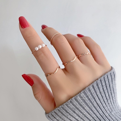 Picture of Pink 5 Piece/Set General Fashion Multi-Style Finger Rings For Female Girls - Elevate Style Set Of 5 Pink Multi-Style Finger Rings
