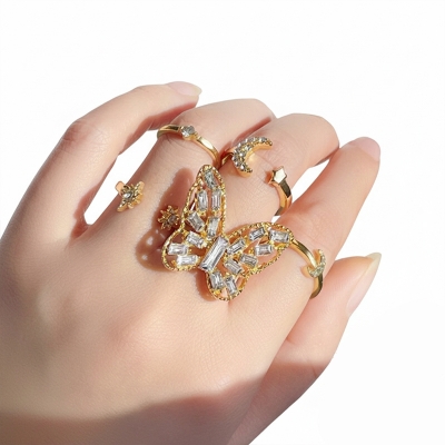 Picture of Stylish Butterfly Ring Set for Women 5 Piece Stainless Steel Wedding Bands Vintage Geometric Design