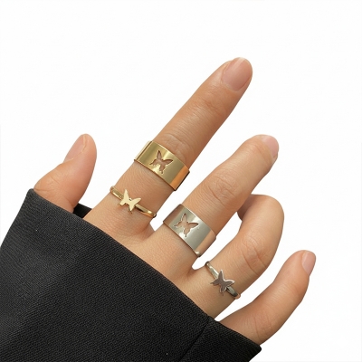 Picture of Butterfly King and Queen Couple Ring Set In Titanium Colour