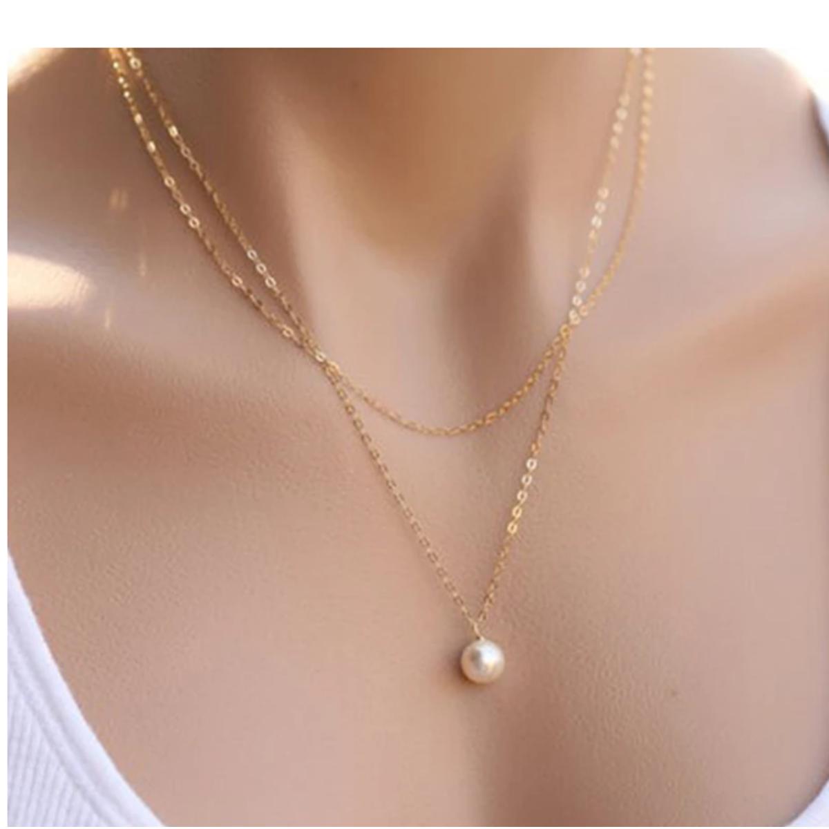 Picture of Sweet Simple Double Layer Pearl Collarbone Necklace Charming Women's Choker Chain Pendant Female Fashion New Year Jewelry Gifts