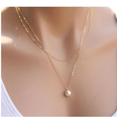 Picture of Sweet Simple Double Layer Pearl Collarbone Necklace Charming Women's Choker Chain Pendant Female Fashion New Year Jewelry Gifts