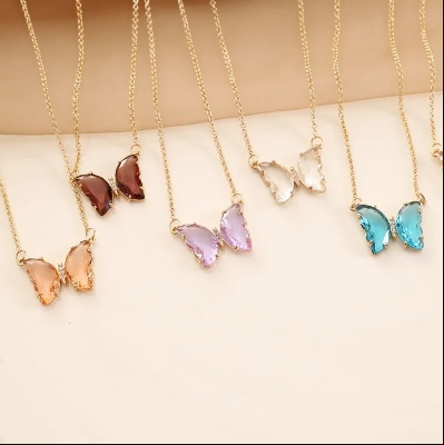 Picture of 2022 New Korean Super Fairy Girl Fantasy Glass Crystal Butterfly Pendant Necklace Female Clavicle Chain Popular Necklace