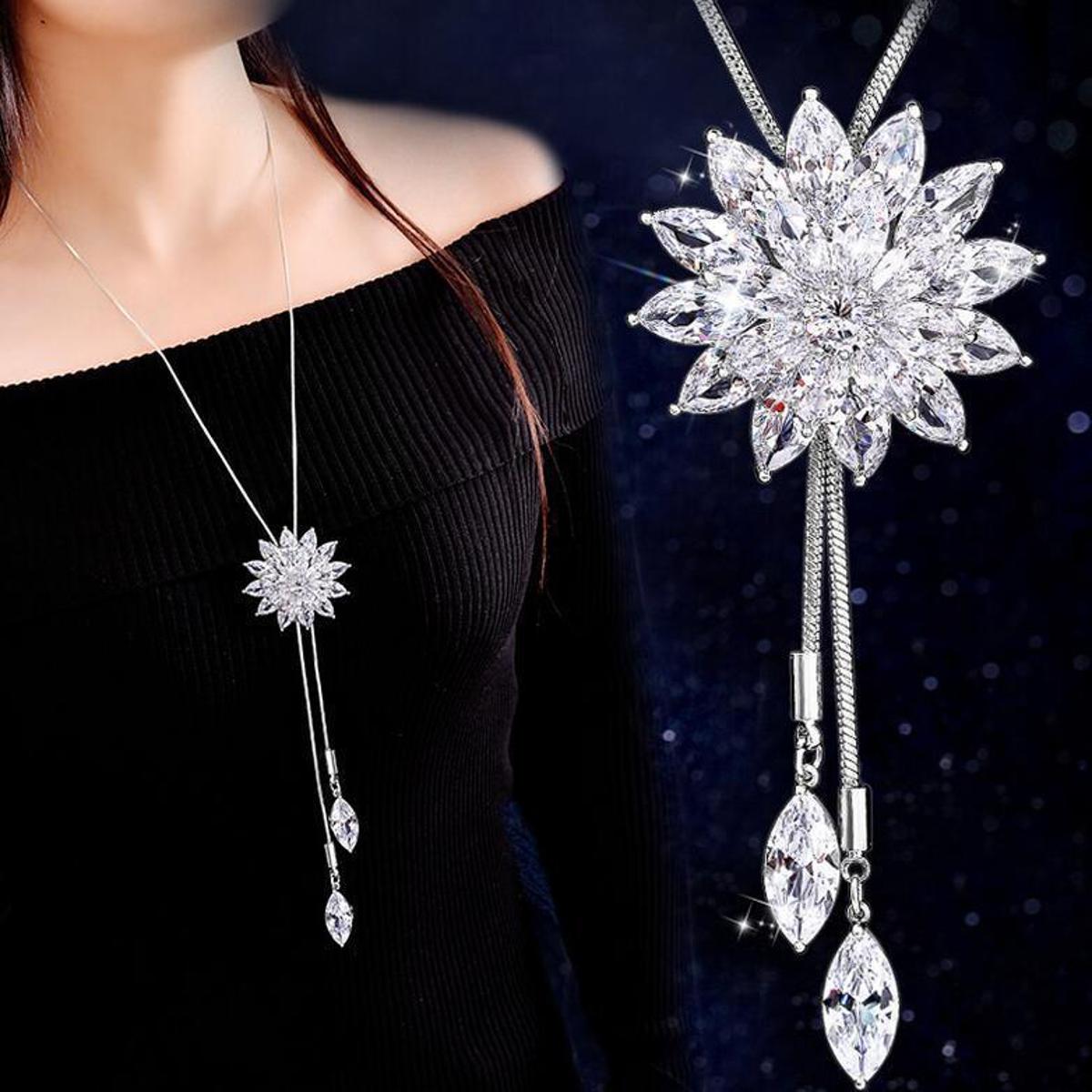 Picture of Korean Version Of The Autumn And Winter Snow Flower Sweater Chain Long Section Versatile Su Necklace Ladies Sweater Pendant Necklace Decoration Pendant - Necklace For Girls