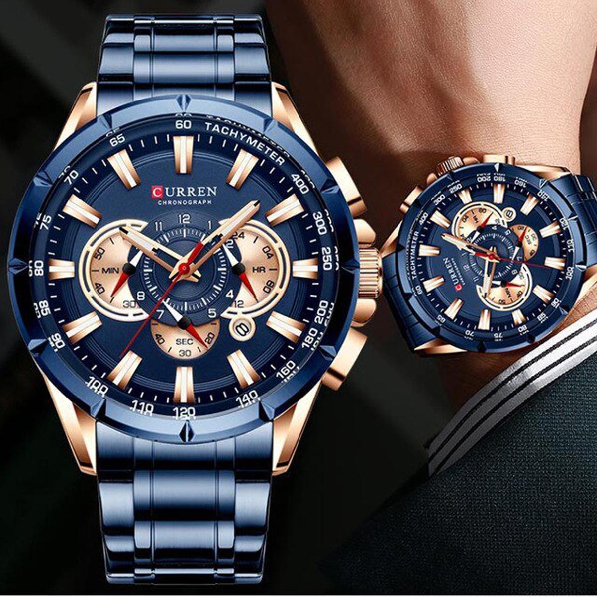 Picture of Curren 8363 Silver Black Wrist Watch Men Waterproof Chronograph Stainless Steel Male Clock Man Sport Watches