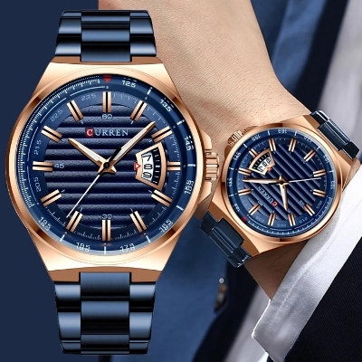 Picture of CURREN 8375 Silver Stainless Steel Analog Watch For Men - Silver & Blue
