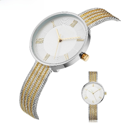 Picture of CURREN 9020 RoseGold Mesh Stainless Steel Analog Watch For Women - White & RoseGold