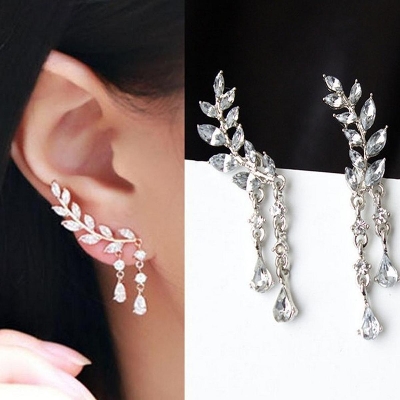 Picture of E52 manufacturer wholesale Korean Korean version of the new sweet flash drill pop leaf tree leaf flowing soverell droplet earrings 5