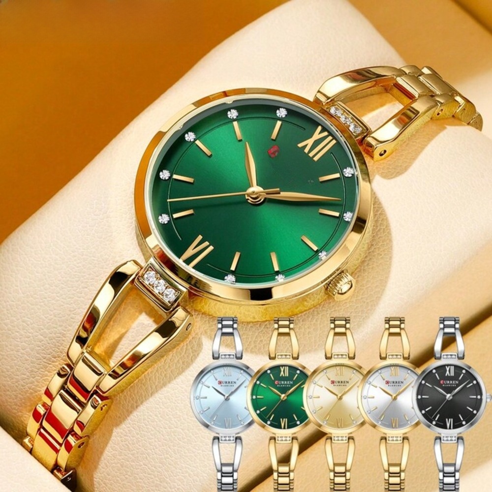 Picture of CURREN 9092 New Rhinestone Fashion Women Elegant Quartz Watch – Golden Green Color