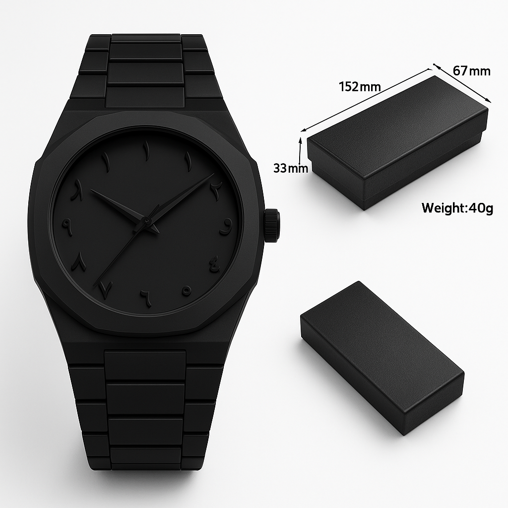 Picture of Arabic Aura Men's Watch with Arabic Numerals Matte Black Minimalist Analog Watch