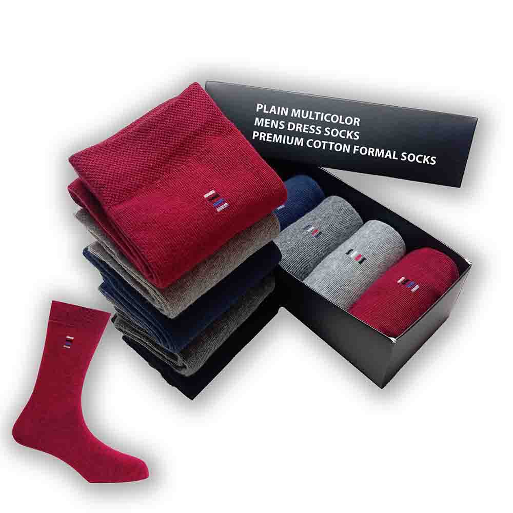 Picture of Plain Multicolor Mens Dress Socks - Premium Cotton formal socks with Soft Elastic - 5 Pack Bundle