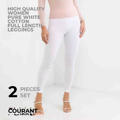 Picture of High Quality Women Basic Full Length Cotton Leggings-White and Black 2pcs set