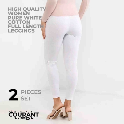 Picture of High Quality Women Basic Full Length Cotton Leggings-White and Black 2pcs set