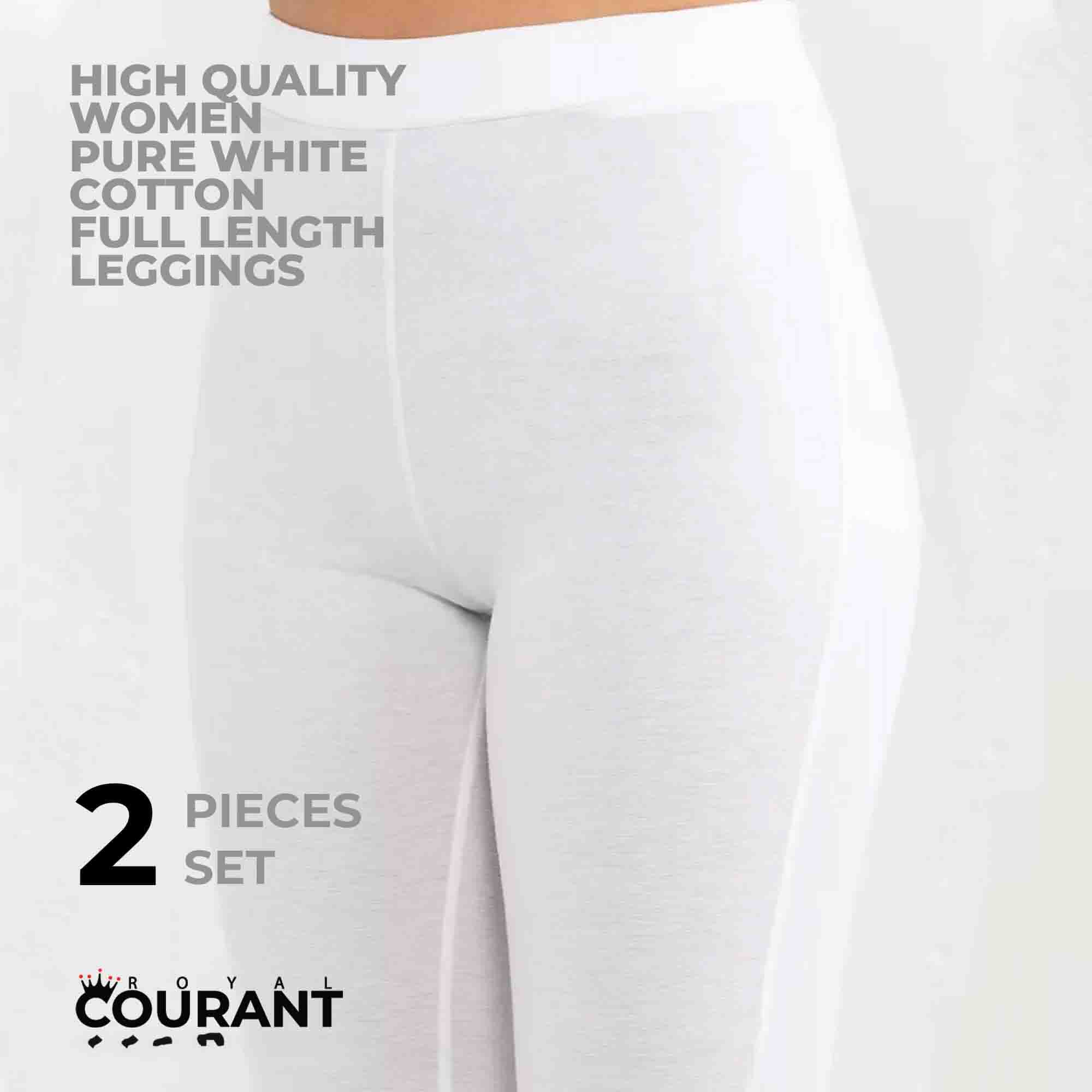 Picture of High Quality Women Basic Full Length Cotton Leggings-White and Black 2pcs set