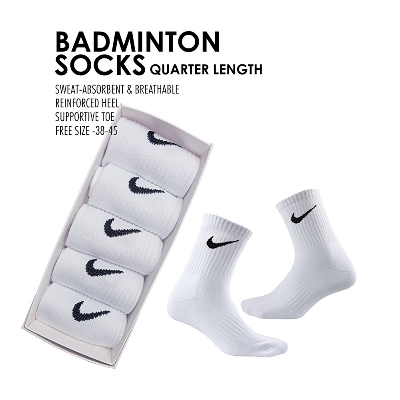Picture of Swoosh logo Solid white Socks - Cotton | Sweat Absorption | Quarter Length | Unisex | Free Size Socks