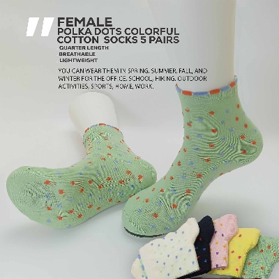Picture of Women's Quarter Socks | Polka Dots | Cotton | 5-Pair | Colorful | High Quality